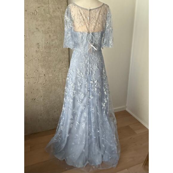 Marchesa Notte Light Blue Glitter Tulle Dress SZ 8 - Picture 4 of 5